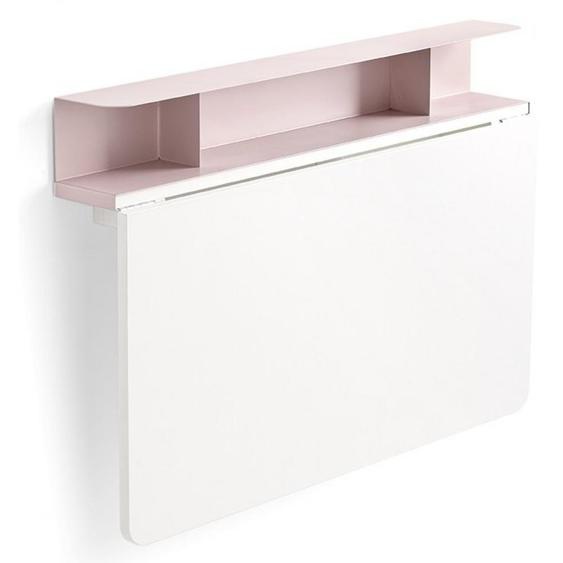 Table pliante murale QUADRO laqué plateau mélaminé blanc étagère en tôle rose