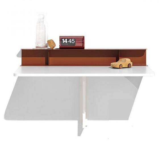 Table pliante murale QUADRO laqué plateau mélaminé blanc étagère en tôle safran