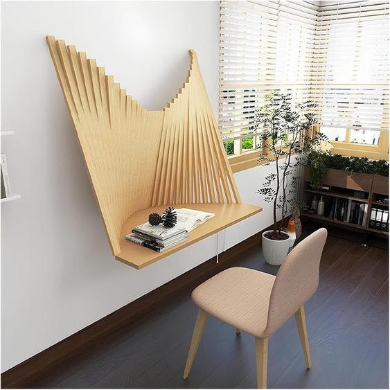 Table Pliante Murale Rabattable en Bois, Table Pliable avec Étagères, bureau Mural