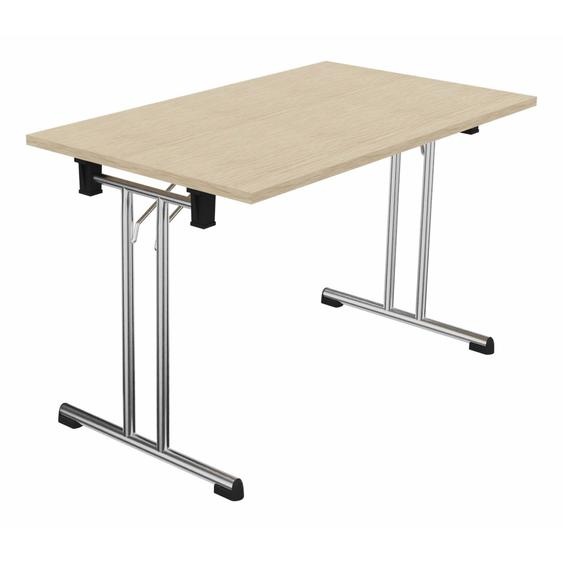 Table pliante polyvalente rectangle L. 120 x P. 70 cm - Plateau Chêne de fil - pieds Chrome