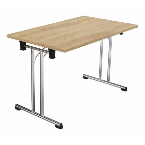 Table pliante polyvalente rectangle L. 120 x P. 70 cm - Plateau Chêne Nebraska - pieds Chrome
