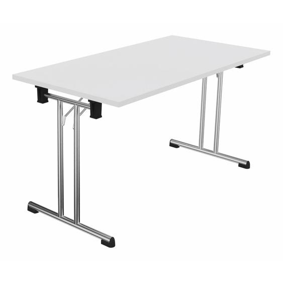 Table pliante polyvalente rectangle L. 140 x P. 70 cm - Plateau Blanc - pieds Chrome