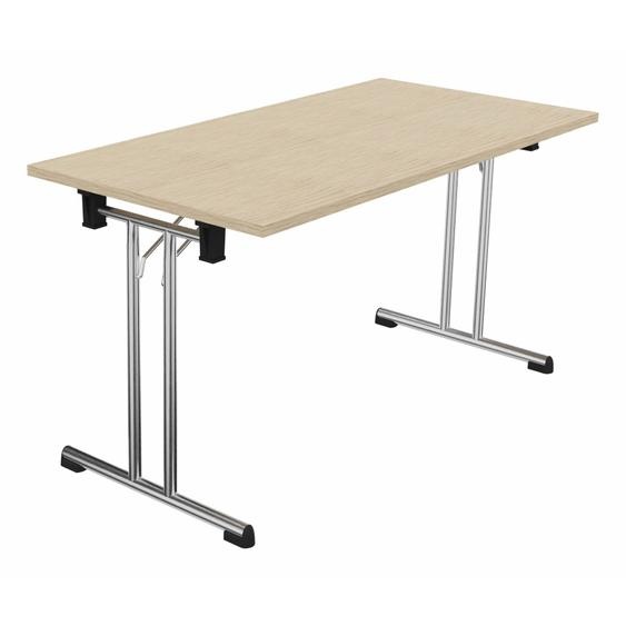 Table pliante polyvalente rectangle L. 140 x P. 70 cm - Plateau Chêne de fil - pieds Chrome