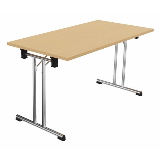 Table pliante polyvalente rectangle L. 140 x P. 70 cm - Plateau Hêtre - pieds Chrome
