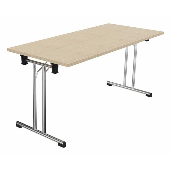 Table pliante polyvalente rectangle L. 160 x P. 70 cm - Plateau Chêne de fil - pieds Chrome