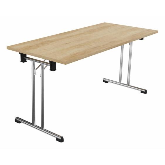 Table pliante polyvalente rectangle L. 160 x P. 70 cm - Plateau Chêne Nebraska - pieds Chrome