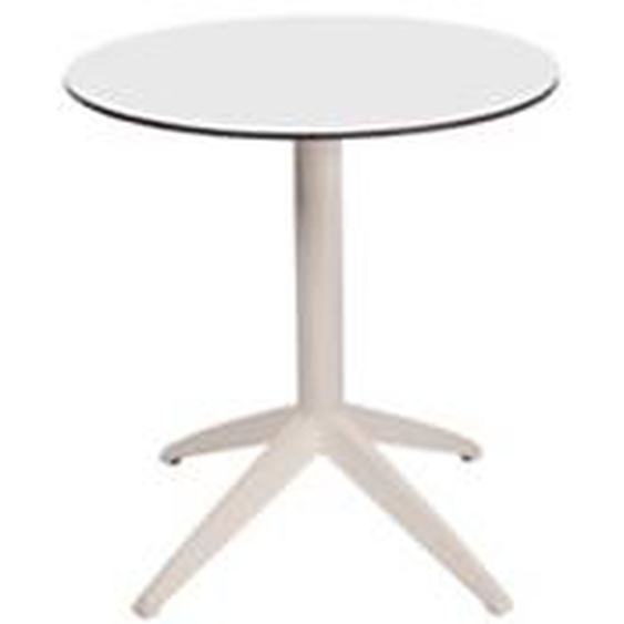 Table pliante Quatro à plateau basculant ronde Ø 70 cm, en polypropylène usage extérieur - Blanc