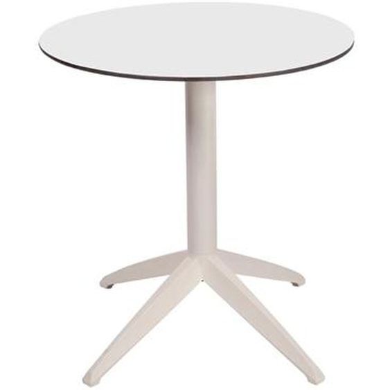 Table pliante Quatro à plateau basculant ronde Ø 70 cm, en polypropylène usage extérieur - Blanc