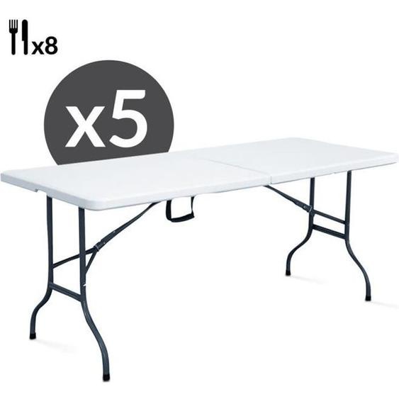 Table pliante réception 180cm - MOB EVENT PRO - Lot de 5 - 8 places - Blanc et noir