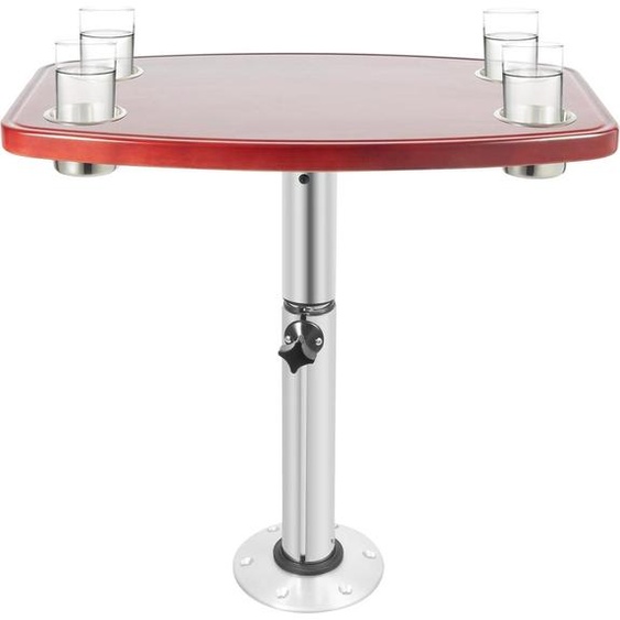 Table pour camping-car/caravane/bateau - Table à colonne unique - 4 porte-gobelets - Plateau en bois massif 60 × 38 × 3 cm - Hauteur réglable 55,5-70,5 cm - Marron foncé/argent