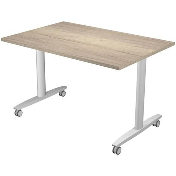 Table rabattable à roulettes PRATIC - L.120 x P.80 cm - Plateau Chêne Canadien - Pieds Aluminium