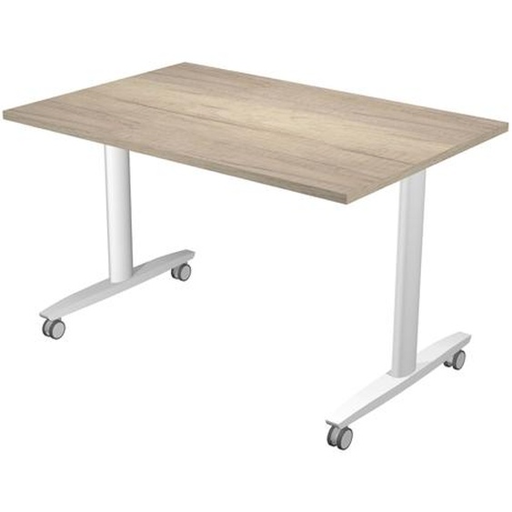 Table rabattable à roulettes PRATIC - L.120 x P.80 cm - Plateau Chêne Canadien - Pieds Blanc