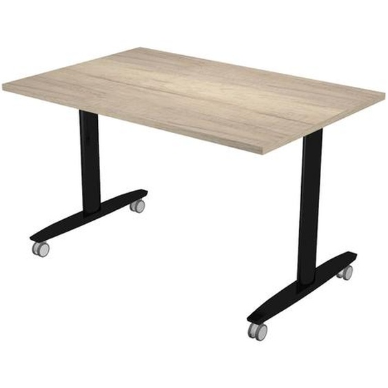 Table rabattable à roulettes PRATIC - L.120 x P.80 cm - Plateau Chêne Canadien - Pieds Noir