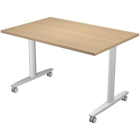 Table rabattable à roulettes PRATIC - L.120 x P.80 cm - Plateau Chêne - Pieds Aluminium
