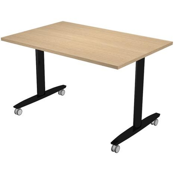 Table rabattable à roulettes PRATIC - L.120 x P.80 cm - Plateau Chêne - Pieds Noir