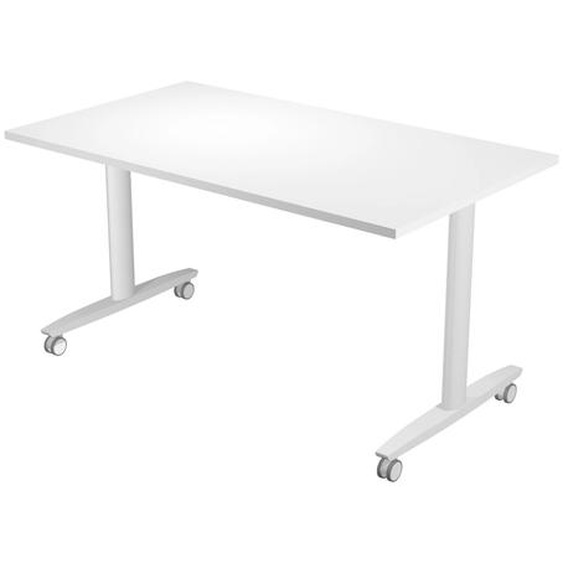 Table rabattable à roulettes PRATIC - L.140 x P.80 cm - Plateau Blanc - Pieds Aluminium