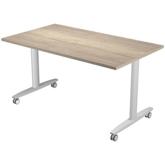 Table rabattable à roulettes PRATIC - L.140 x P.80 cm - Plateau Chêne Canadien - Pieds Aluminium