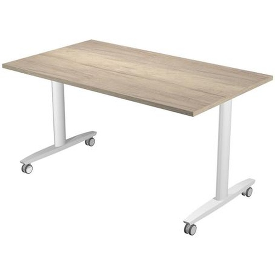 Table rabattable à roulettes PRATIC - L.140 x P.80 cm - Plateau Chêne Canadien - Pieds Blanc