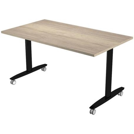 Table rabattable à roulettes PRATIC - L.140 x P.80 cm - Plateau Chêne Canadien - Pieds Noir