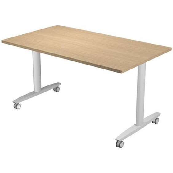 Table rabattable à roulettes PRATIC - L.140 x P.80 cm - Plateau Chêne - Pieds Aluminium
