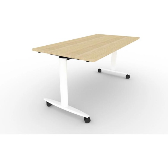 Table rabattable à roulettes PRATIC - L.140 x P.80 cm - Plateau Chêne - Pieds Blanc