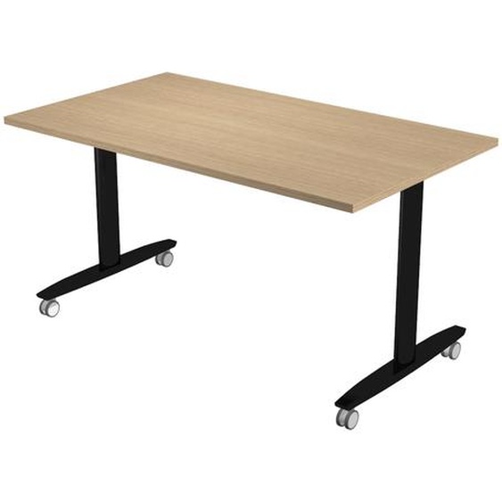 Table rabattable à roulettes PRATIC - L.140 x P.80 cm - Plateau Chêne - Pieds Noir