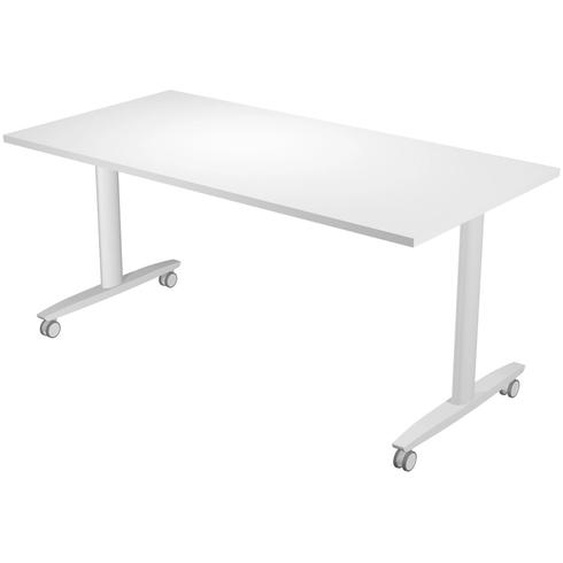 Table rabattable à roulettes PRATIC - L.160 x P.80 cm - Plateau Blanc - Pieds Aluminium