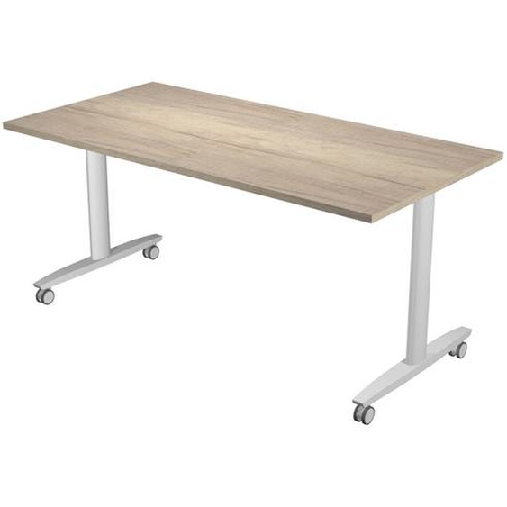 Table rabattable à roulettes PRATIC - L.160 x P.80 cm - Plateau Chêne Canadien - Pieds Aluminium
