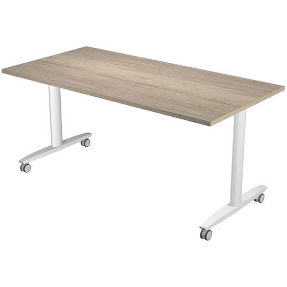 Table rabattable à roulettes PRATIC - L.160 x P.80 cm - Plateau Chêne Canadien - Pieds Blanc