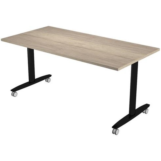 Table rabattable à roulettes PRATIC - L.160 x P.80 cm - Plateau Chêne Canadien - Pieds Noir