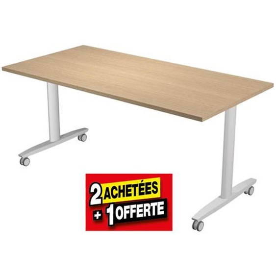 Table rabattable à roulettes PRATIC - L.160 x P.80 cm - Plateau Chêne - Pieds Aluminium - Lot de 2 + 1 OFFERT