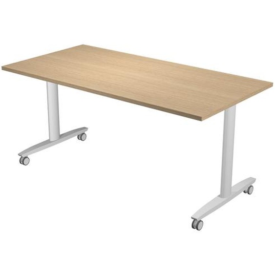 Table rabattable à roulettes PRATIC - L.160 x P.80 cm - Plateau Chêne - Pieds Aluminium