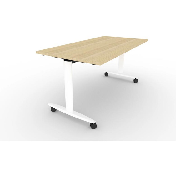 Table rabattable à roulettes PRATIC - L.160 x P.80 cm - Plateau Chêne - Pieds Blanc