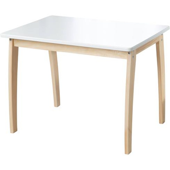 Table Rectangulaire À Pieds Arrondis En Bois Massif Blanc Et Naturel