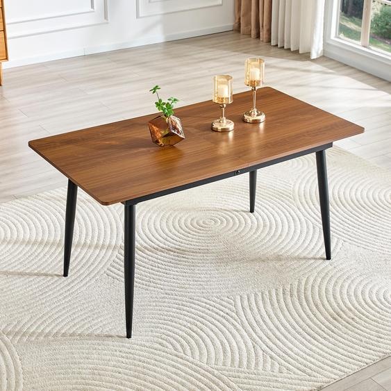 Table rectangulaire de 150 x 190 cm, table de cuisine pour 4 à 8 personnes, aspect bois, MDF, pieds en métal. Design industriel moderne, table de conférence stable. Finitions : chêne, noyer