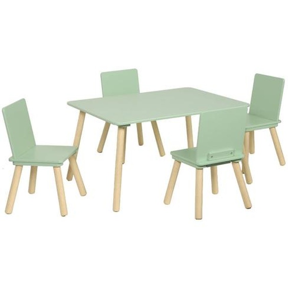 Table Rectangulaire Enfant Bois De Pin 4 Assises - Judith Vert