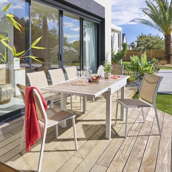 Table de jardin extensible Piazza lin & blanc 8 places en aluminium traité en epoxy - Lin / Blanc - Hespéride