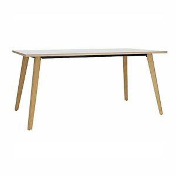 Table rectangulaire Halden - L.180 x P.80 cm - Plateau Blanc bords Chêne - Pieds bois Chêne