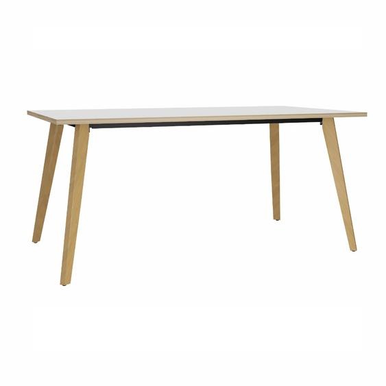 Table rectangulaire Halden - L.180 x P.80 cm - Plateau Blanc bords Chêne - Pieds bois Chêne