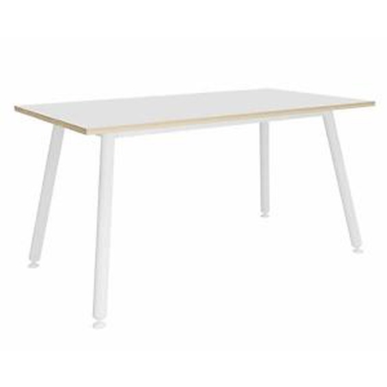Table rectangulaire Halden - L.180 x P.80 cm - Plateau Blanc bords Chêne - Pieds métal Blanc