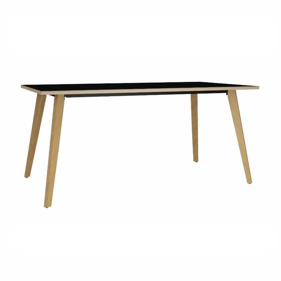 Table rectangulaire Halden - L.180 x P.80 cm - Plateau Noir bords Chêne - Pieds bois Chêne