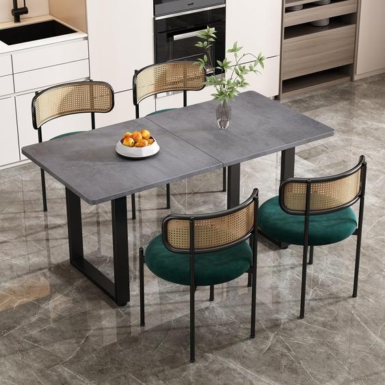 Table rectangulaire industrielle, idéale pour une salle à manger ou un bureau, avec une structure métallique robuste, de couleur grise