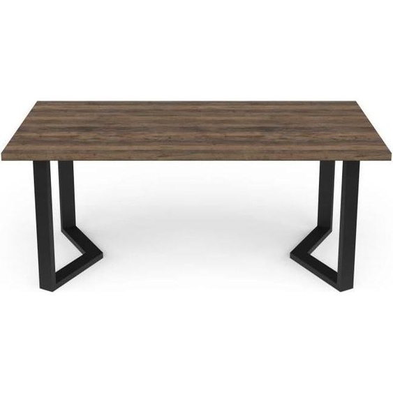 Table Rectangulaire MONACO, 180 x 90 cm, 6 Places,Reproduction Chêne Saloon, Pieds en V Noir