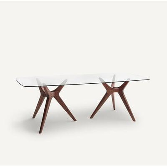 Table rectangulaire verre/noyer, Maricielo