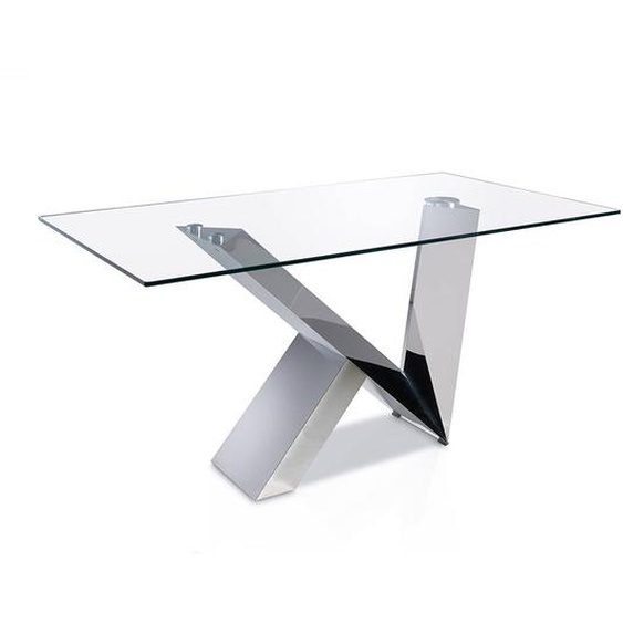 Table rectangulaire verre trempé et pieds en acier L160