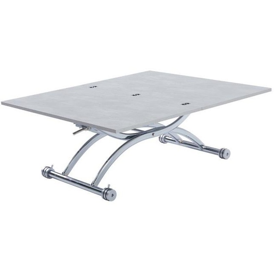 Table relevable extensible HIRONDELLE compacte laquée gris béton pied chromé argenté