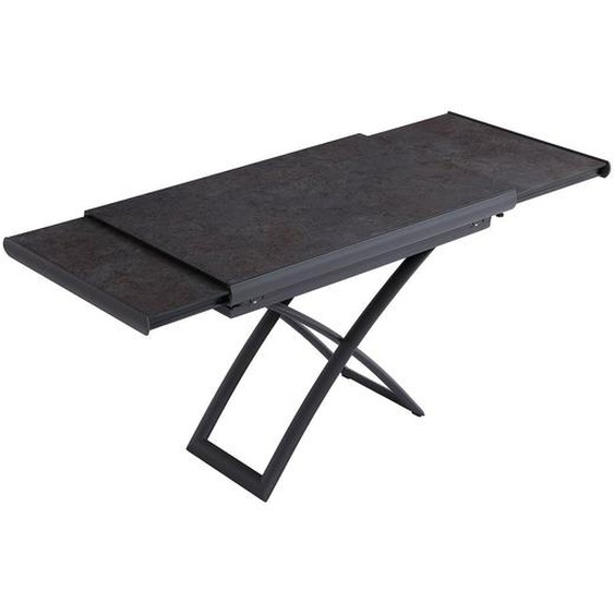 Table relevable extensible MIRAGE céramique marbre anthracite pied métal graphite