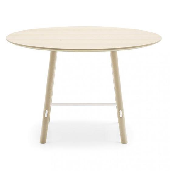 Table repas 5 couverts YO! pieds et plateau plaqué hêtre croix en métal blanc