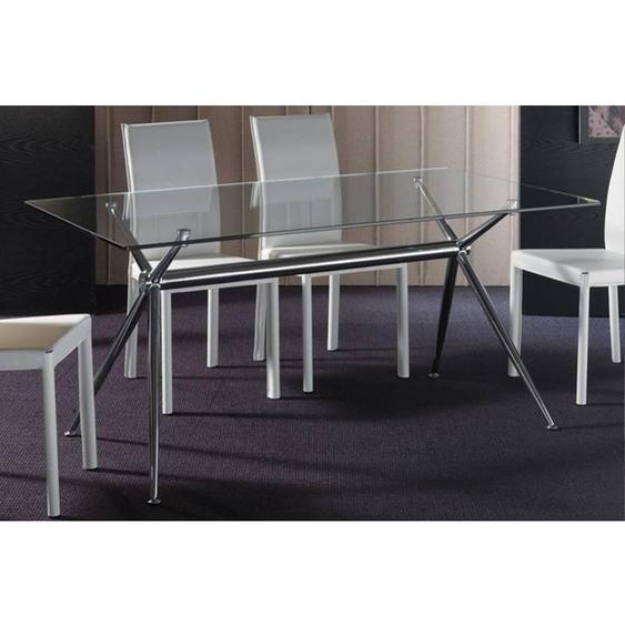 Table repas ATENE en verre piétement acier chromé 80 X 140 cm