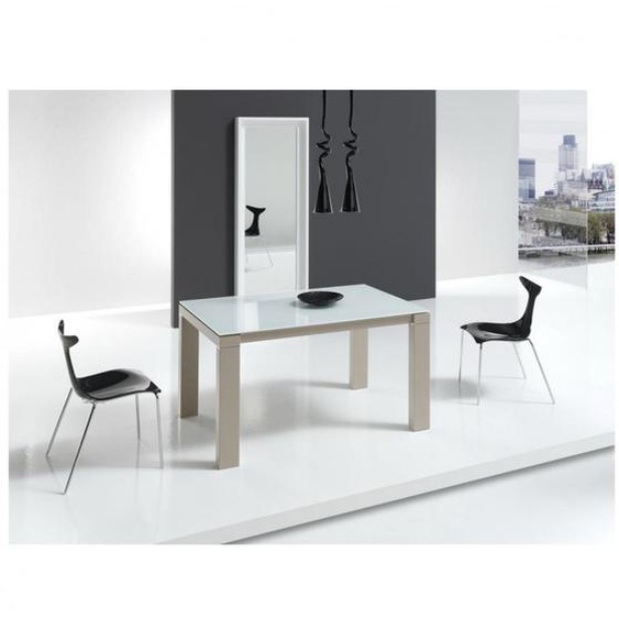 Table repas extensible ARMONIA 6 couverts 120/190x90cm pieds beiges plateau verre blanc